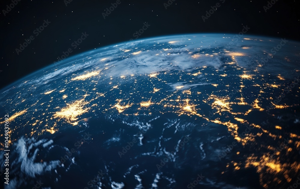 Obraz premium Nighttime Earth with City Lights: Close-up of Earth's surface at night, focusing on city lights in North America against a black background. 