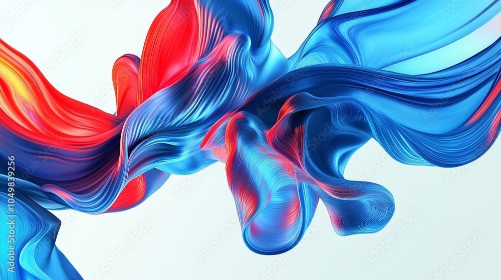 Obraz premium Abstract blue and red fluid shapes create a vibrant pattern on a pristine white background. The high-definition image emphasizes the bold color interactions and modern, dynamic feel of the design.