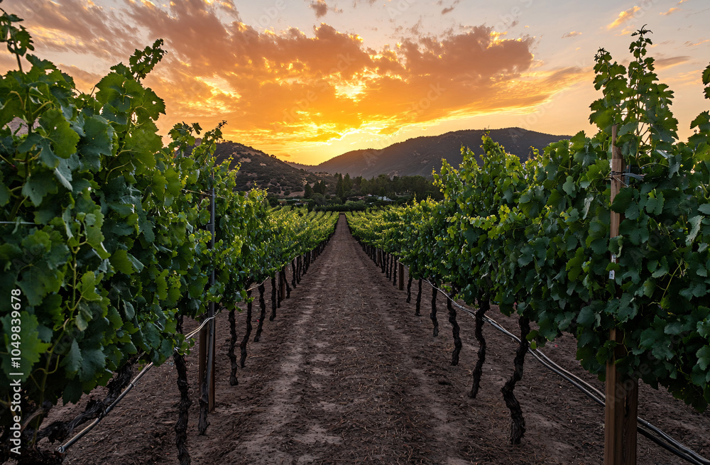 Naklejka premium beautiful Grape field growing for wine yard summer 