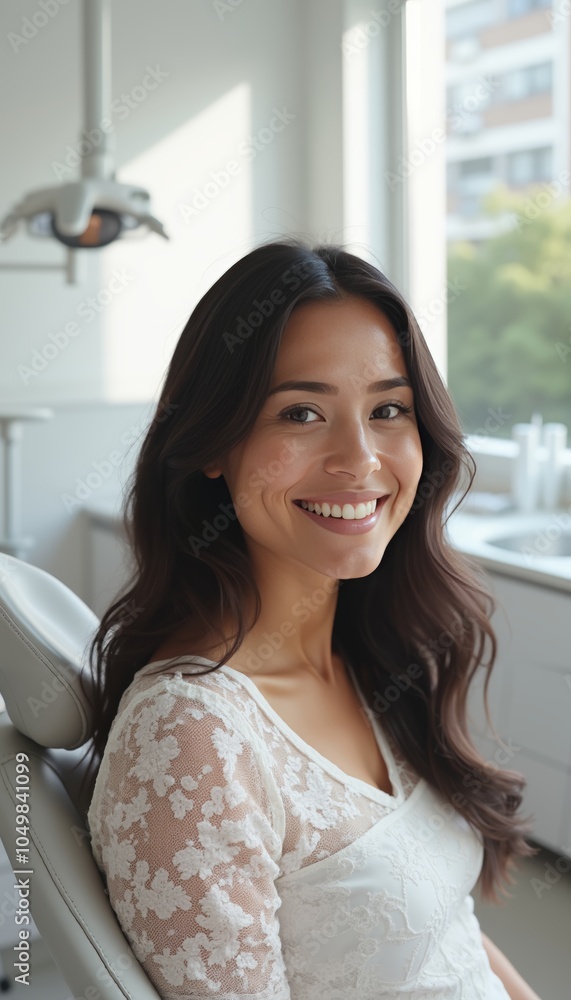Smiling Woman in Contemporary Dental Clinic with Modern Equipment. Smiling Woman in Contemporary Dental Clinic with Modern Equipment.