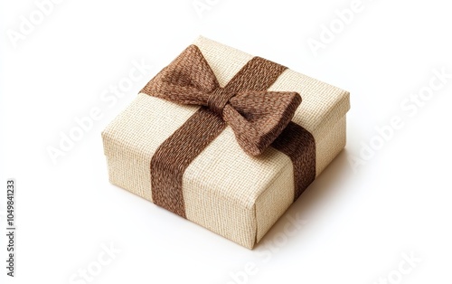 Gift Box: A small, elegant gift box with a simple bow, placed centrally on a white background with subtle shadowing 