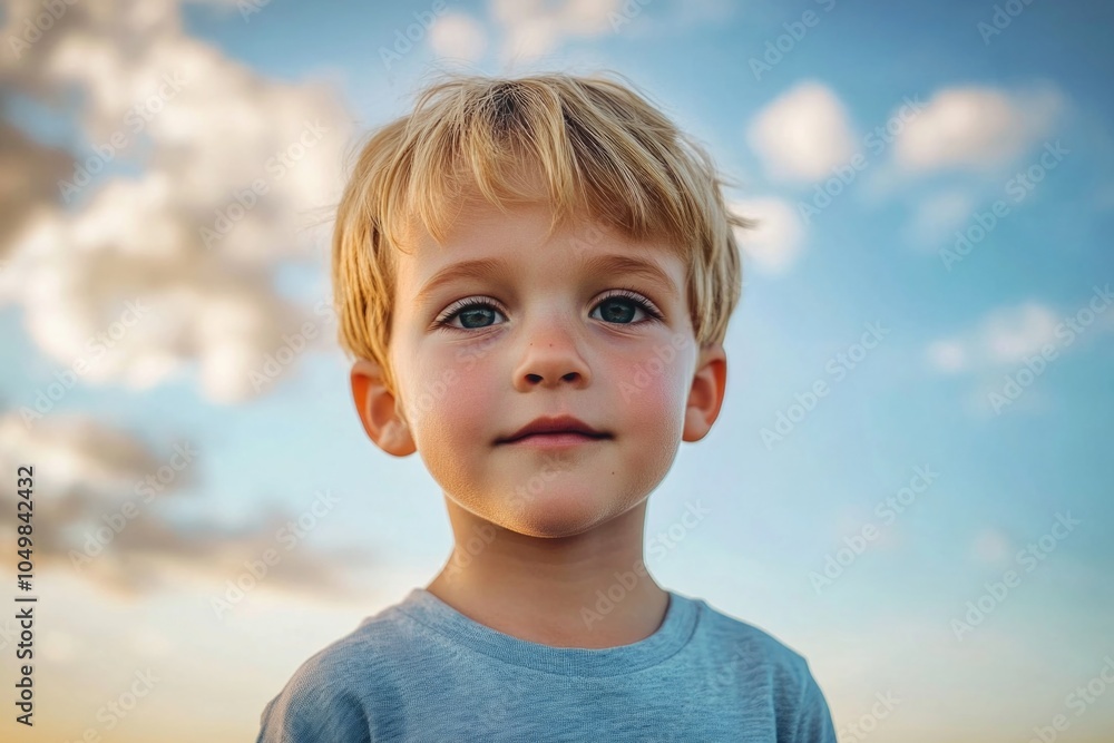 A close-up shot of a young boy looking directly into the camera A close-up shot of a young boy looking directly into the camera