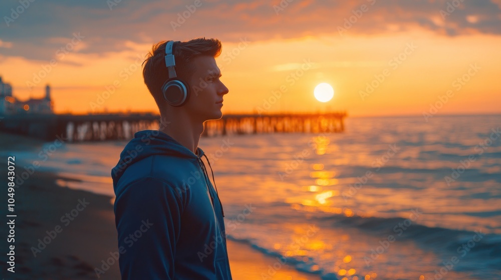 Fototapeta premium A person enjoying music on the coast