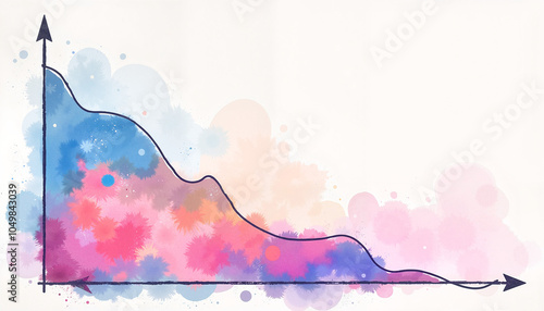 A visually appealing graph illustrates a downward trend, designed with a vibrant watercolor background that enhances data representation for analytical purposes