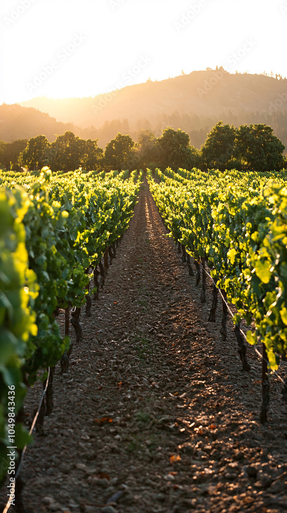Obraz premium Beautiful wineyards landscape, Grape field. Vineyard hills. Summer scenery with wineyard rows 