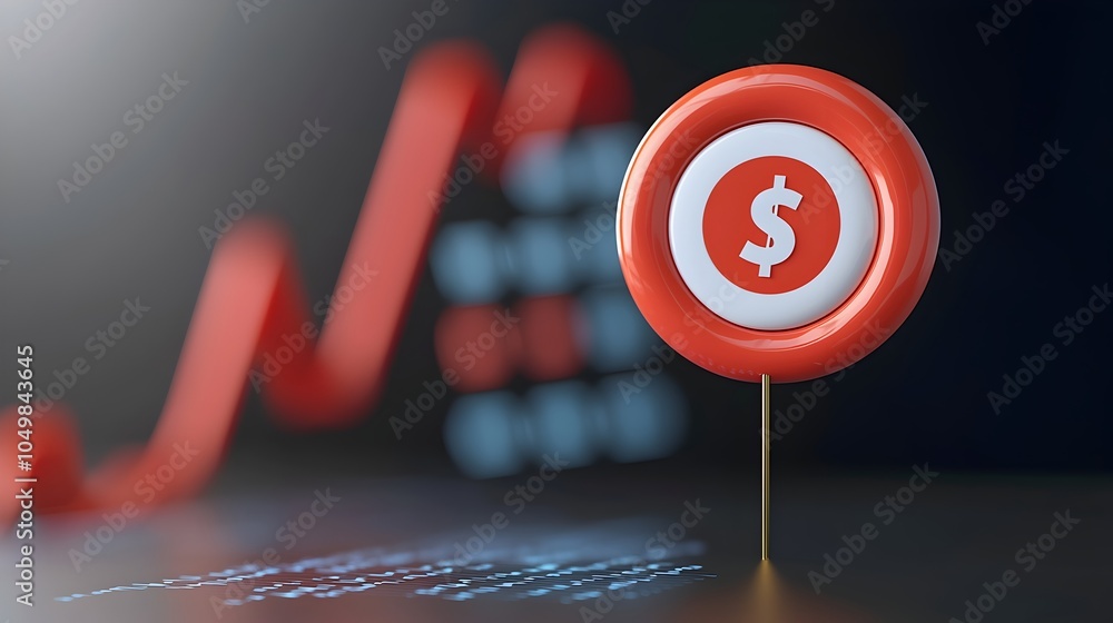 Fototapeta premium Profit Target Symbol in Front of Digital Sales Chart Representing Revenue Goals
