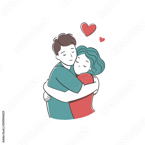 Romantic couple embracing with a heart symbol, representing love and connection