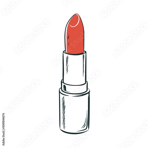 Colorful red lipstick tube designed for beauty and cosmetics application