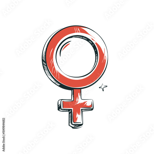 Red and white female gender symbol designed for women's rights and equality representation