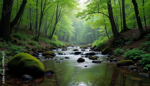 Obraz na płótnie Tranquil forest stream a serene natural haven