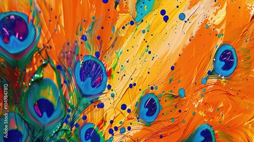 A detailed shot of vibrant peacock feathers, ideal for decorative or artistic purposes