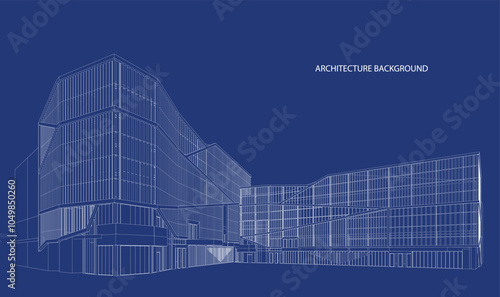 3d wireframe of building. sketch design.Vector
