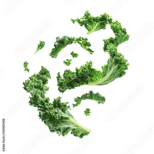 Fresh kale leaves with curly green edges positioned on a clean surface, showcasing their texture and vibrant color, isolated on white background 
 photo