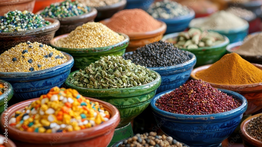 A colorful array of Indian spices displayed in vibrant bowls, showcasing the richness of Indian cuisine A colorful array of Indian spices displayed in vibrant bowls, showcasing the richness of Indian cuisine