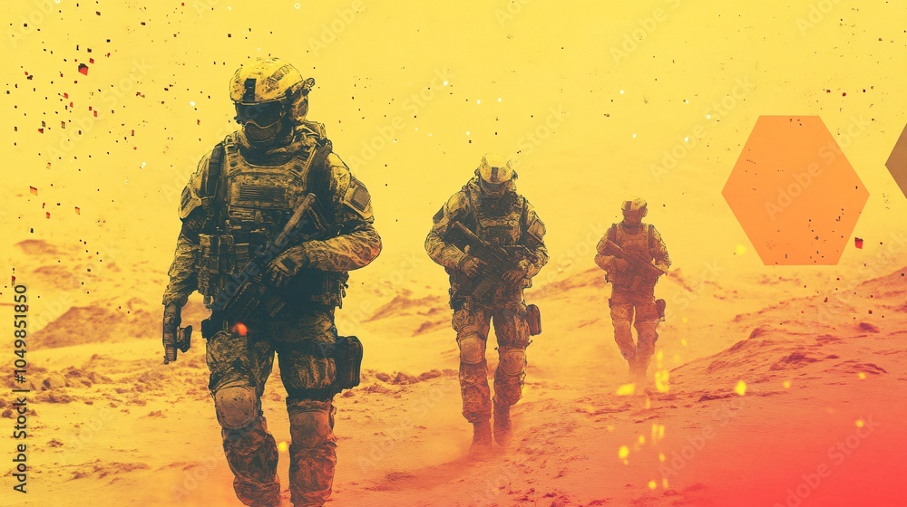 Soldiers Marching in Desert Landscape with Textures Soldiers Marching in Desert Landscape with Textures