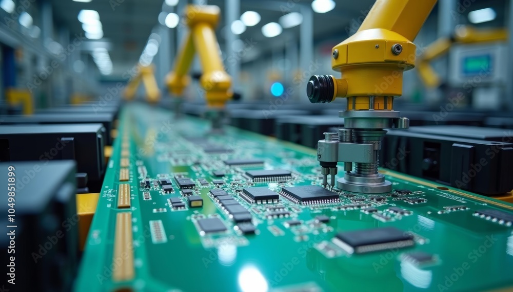 Hightech assembly line with precision machinery Hightech assembly line with precision machinery