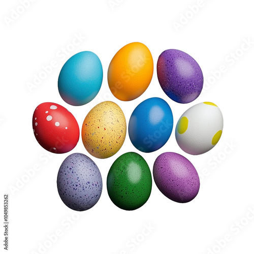 Collection of brightly colored Easter eggs with various designs on transparent background photo