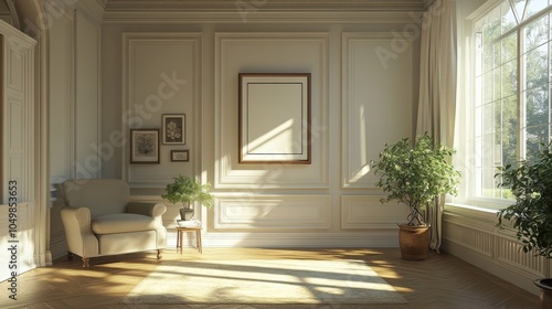 Traditional living room with an empty shadow box.