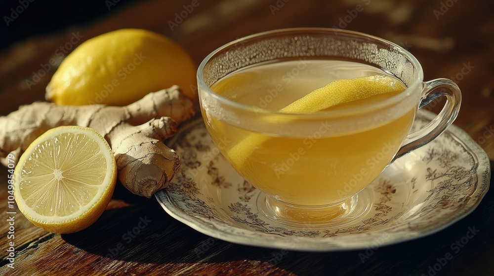 Warm cup of ginger and lemon tea Warm cup of ginger and lemon tea