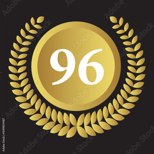 Laurel wreath with number 96. Golden laurel wreath with the number 96 vector illustration.