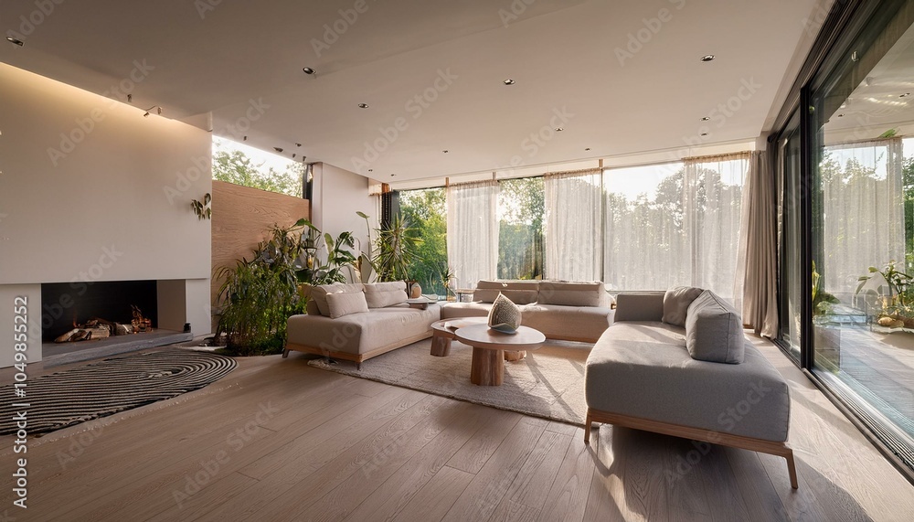 Fototapeta premium Architektur Modern Innenansicht Wohnen Zimmer Essen Küche Möbeliert