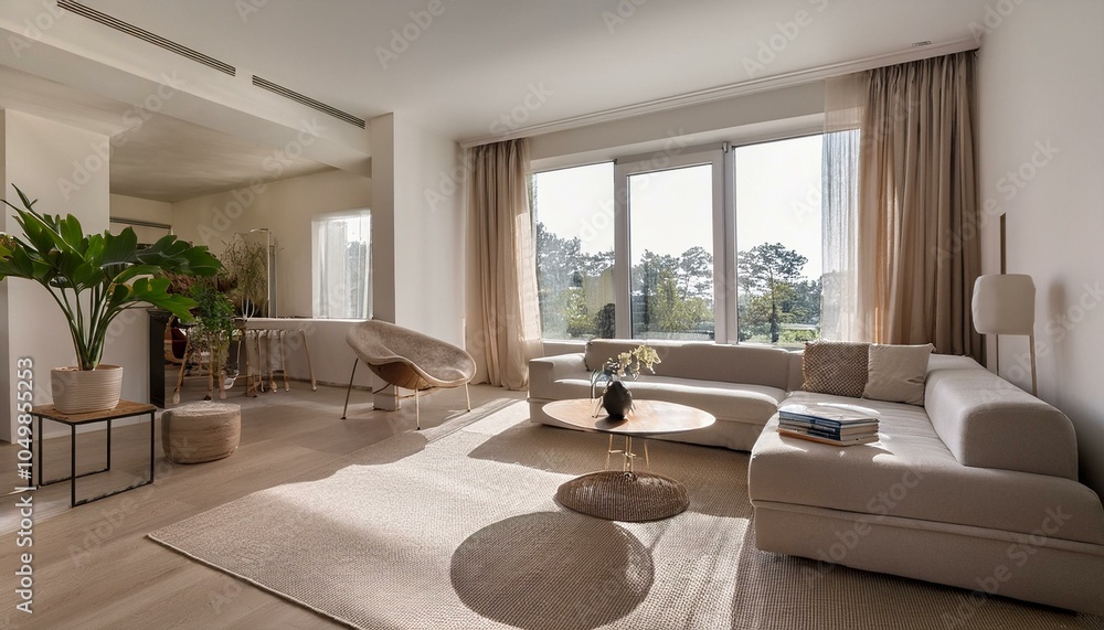 Fototapeta premium Architektur Modern Innenansicht Wohnen Zimmer Essen Küche Möbeliert