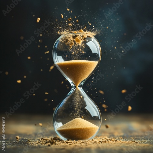 The hourglass, a timeless symbol of time, is captured it empties, highlighting the transience of life.Hourglass with sand