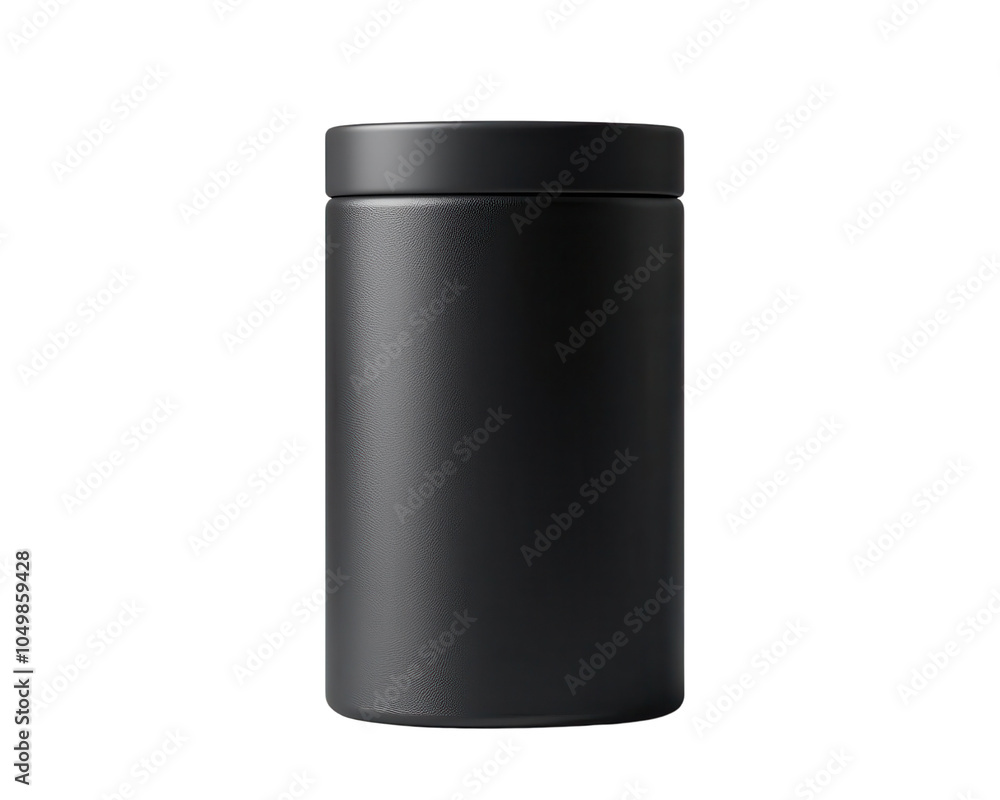 Black canister with a lid on a white isolated background. Black canister with a lid on a white isolated background.