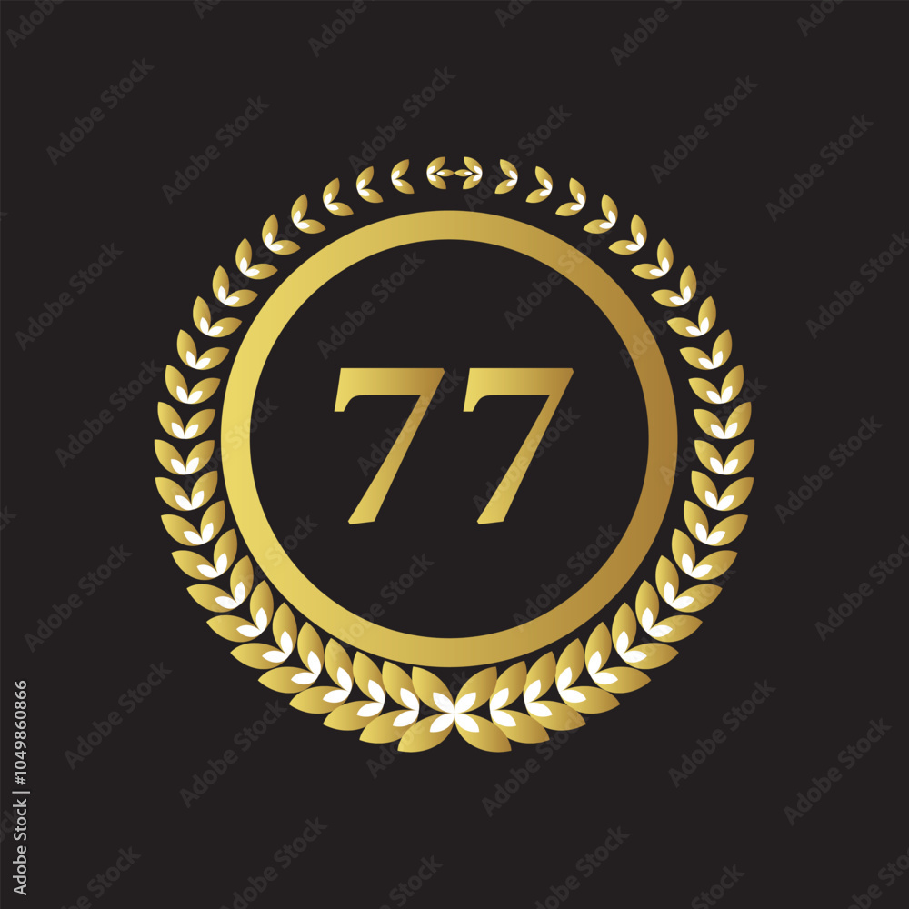 Laurel wreath with number 77. Golden laurel wreath with the number 77 vector illustration. Laurel wreath with number 77. Golden laurel wreath with the number 77 vector illustration.