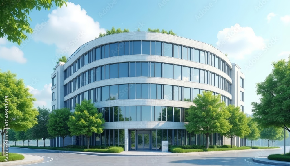 Obraz premium Modern architectural marvel with a curved facade and abundant natural light