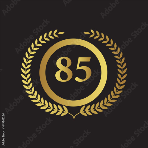 Laurel wreath with number 85 Golden laurel wreath with the number 85 vector illustration.