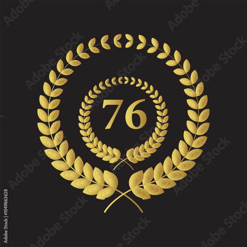 Laurel wreath with number 76. Golden laurel wreath with the number 76 vector illustration.