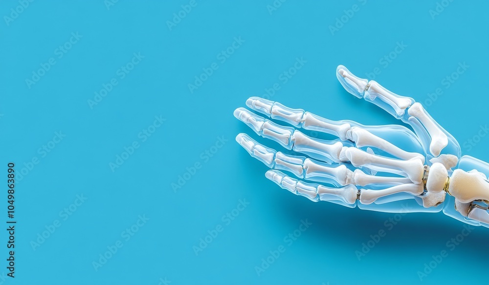 X-Ray Illustration of Hand with Joint Pain on Blue Background X-Ray Illustration of Hand with Joint Pain on Blue Background