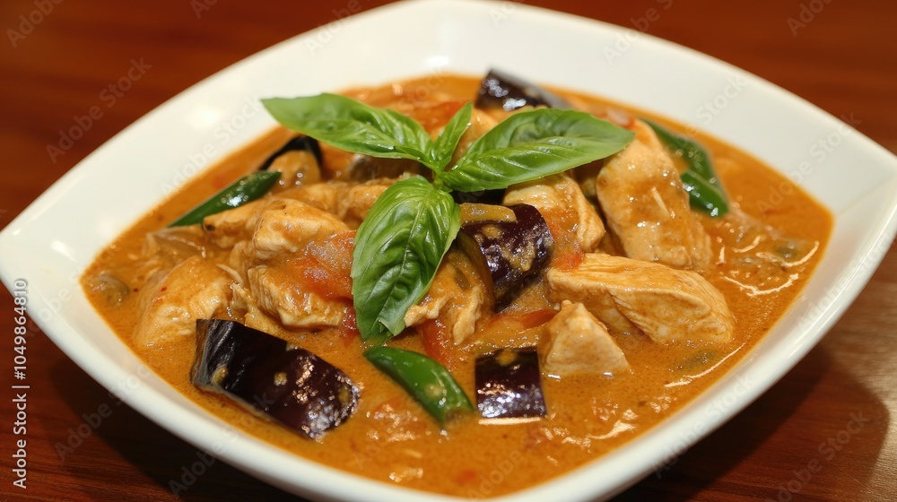 Spicy Chicken Curry with Fresh Basil Garnish Spicy Chicken Curry with Fresh Basil Garnish