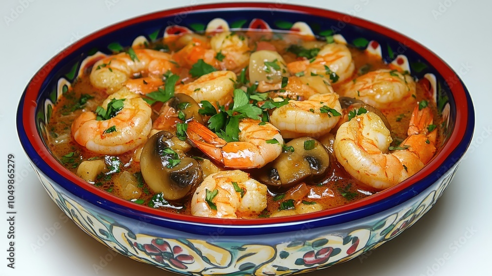 Delicious Shrimp Dish in Colorful Bowl Delicious Shrimp Dish in Colorful Bowl