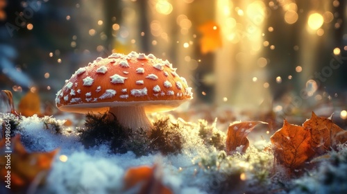 A Solitary Mushroom in a Winter Forest