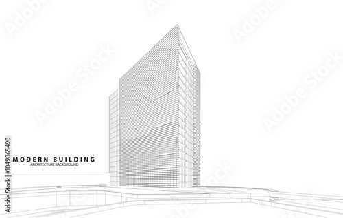 Perspective 3D render of building wireframe.