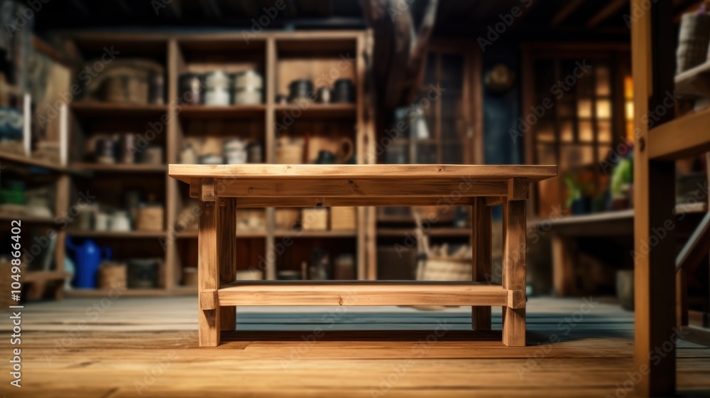 Fototapeta premium Rustic Wooden Table in a Vintage Workshop