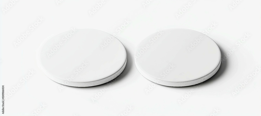 Two White Round Coasters on White Background Two White Round Coasters on White Background