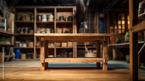 Rustic Wooden Table in a Vintage Workshop