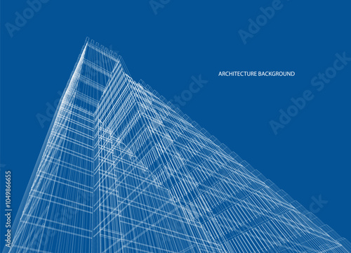 Perspective 3D render of building wireframe.
