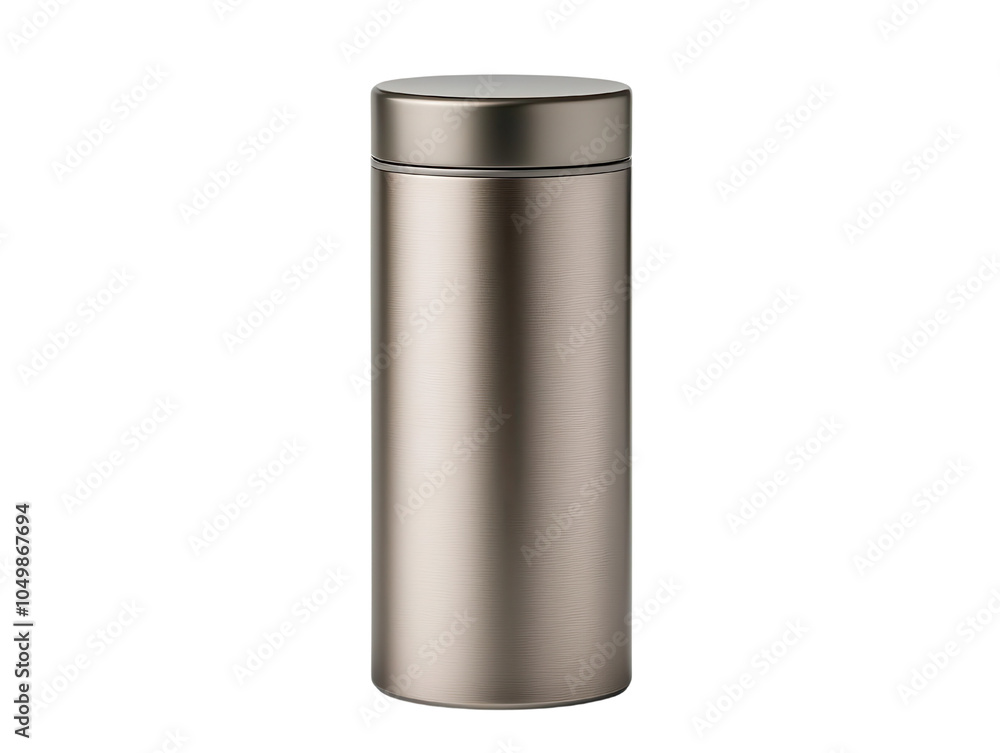 Stylish metallic thermos with a sleek design on a white isolated background. Stylish metallic thermos with a sleek design on a white isolated background.