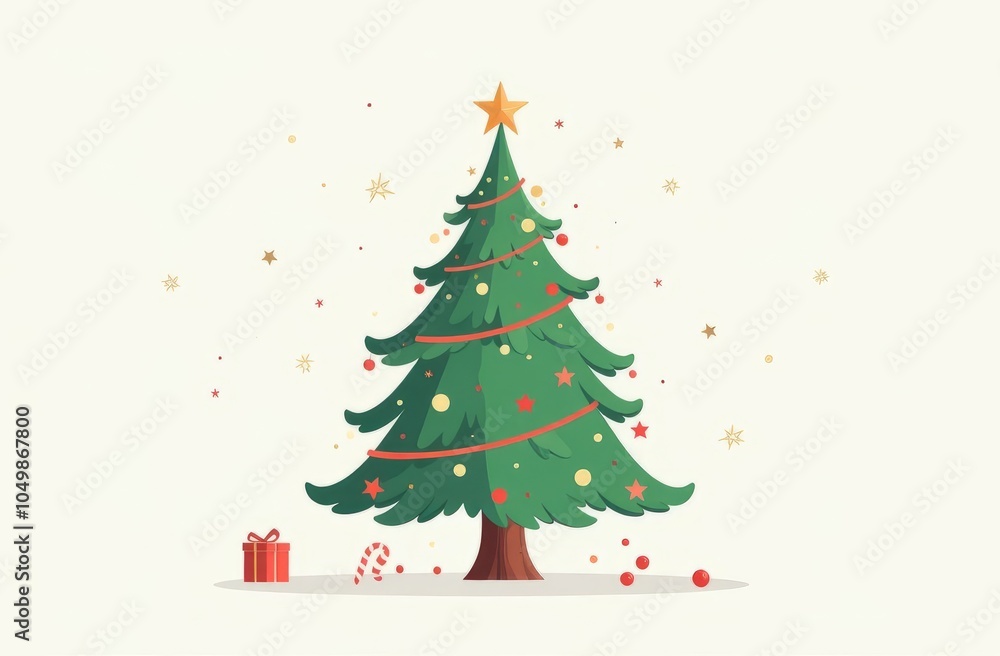 Decorated Christmas tree with gifts, isolated on white background. Christmas card or banner with copy space, place for text Decorated Christmas tree with gifts, isolated on white background. Christmas card or banner with copy space, place for text