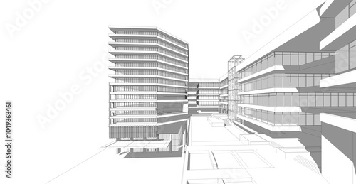 Architecture background. Perspective 3d Wireframe of building design.