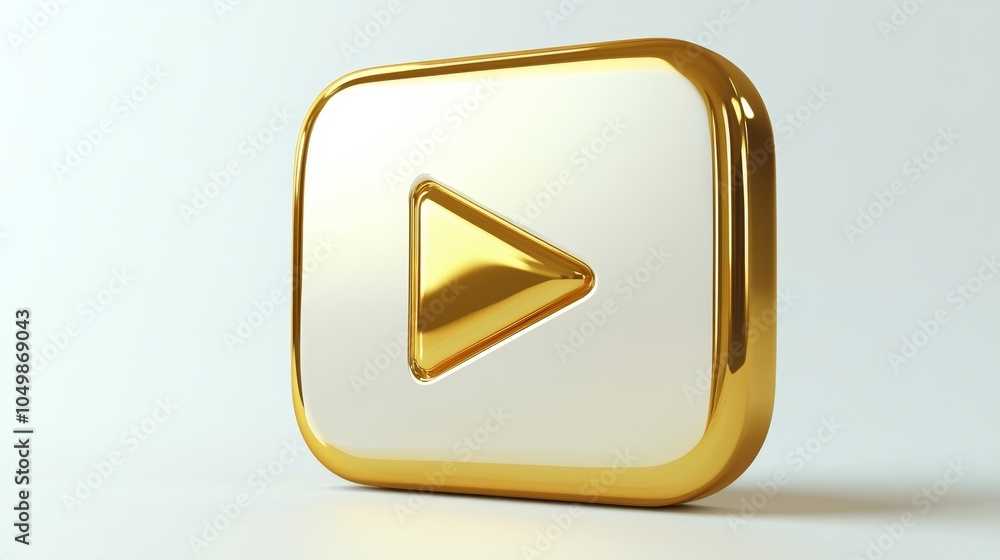 A minimalist gold play button icon set against a clean white backdrop for digital media for partnerships A minimalist gold play button icon set against a clean white backdrop for digital media for partnerships