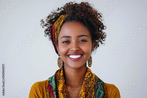 Young Ethiopian Lady Smiling Against White