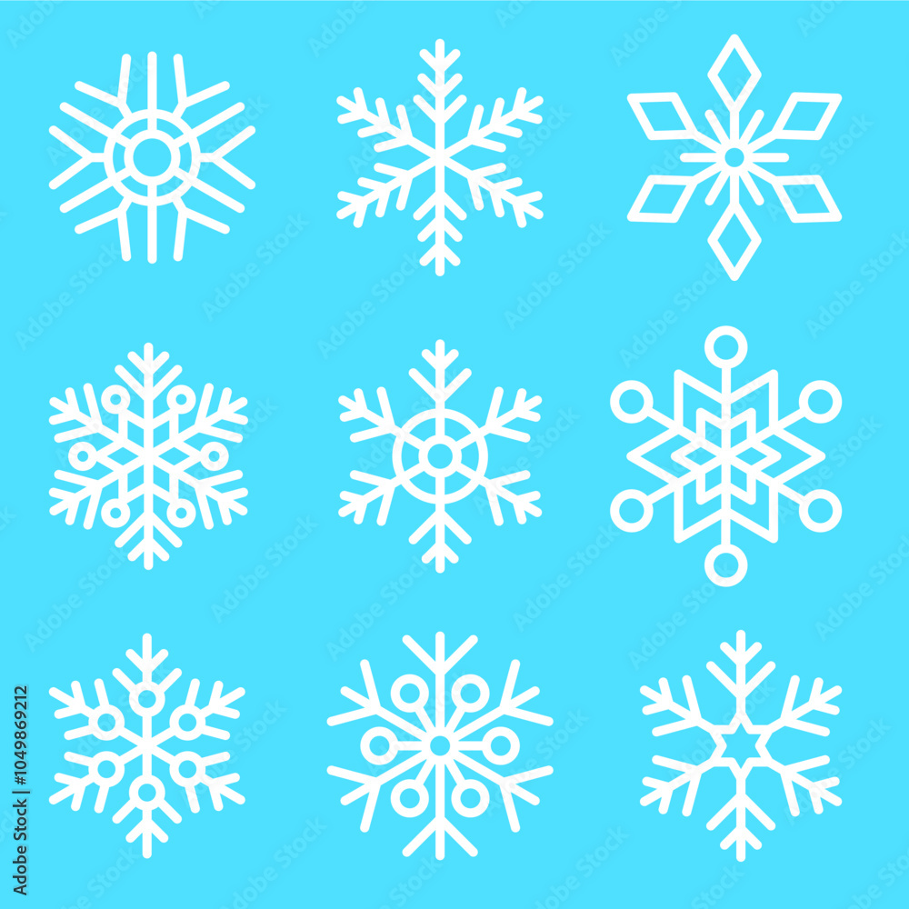 Fototapeta premium Set of snowflakes christmas on white line