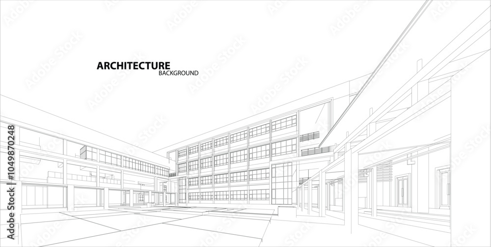 Fototapeta premium Perspective 3D render of building wireframe. 