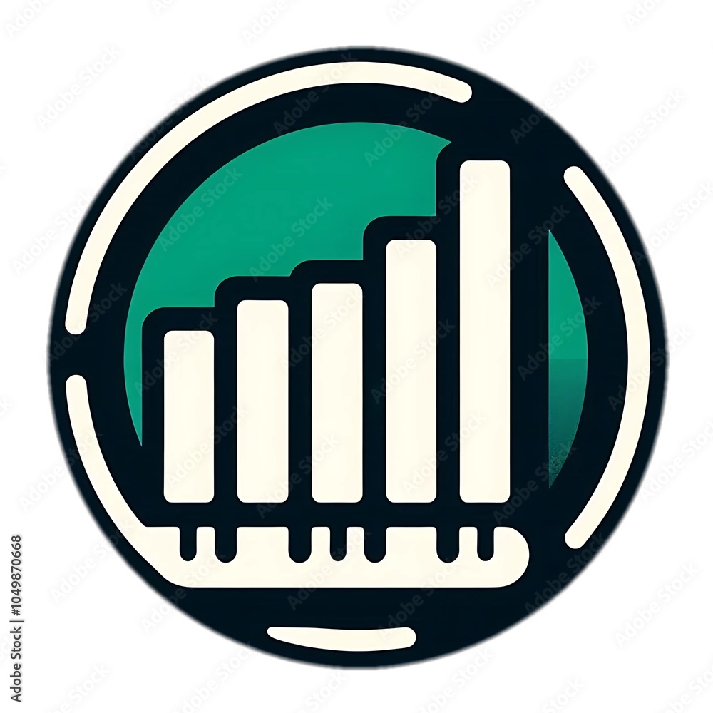 A bar graph icon in a minimal graphic style centered inside of a green color circle. A bar graph icon in a minimal graphic style centered inside of a green color circle.