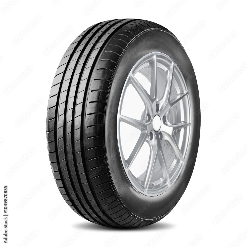 Obraz premium Car wheel and tire, Aluminum wheels, isolated on white background.